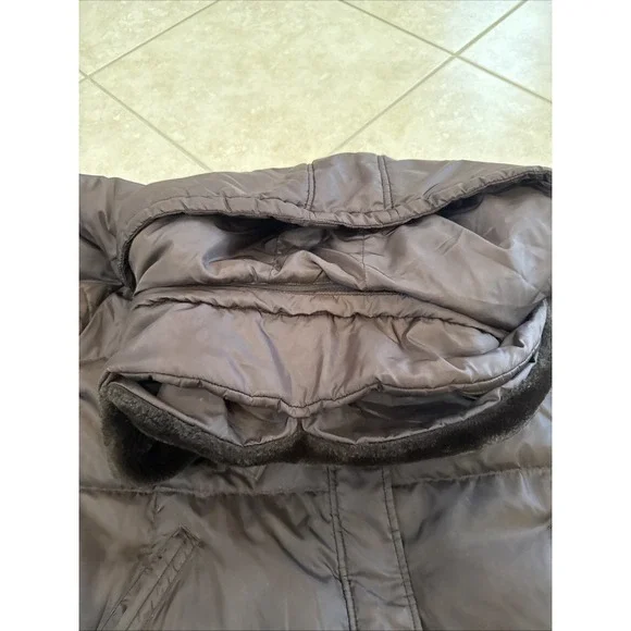 Michael Kors 2X Brown Quilted Feather Puffer Coat Jacket Faux Fur Collar & Hood